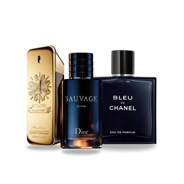 PACK 3 PARFUMES: SAUVAGE DIOR, BLEU DE CHANEL, 1 MILLION 100ML